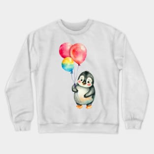 baby penguin holds balloon Crewneck Sweatshirt